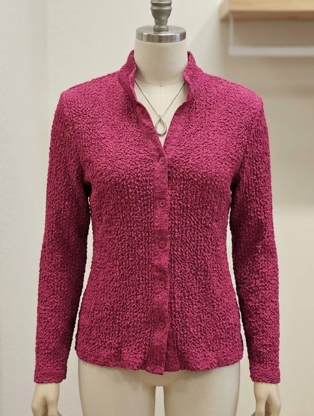 RAFAEL Crinkled Textured Button Front Top / Jacket – Size M – Hot Pink / Fuchsia